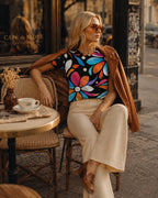 Retro Floral Cotton T-Shirt | Colorful Mod Flower Graphic Tee