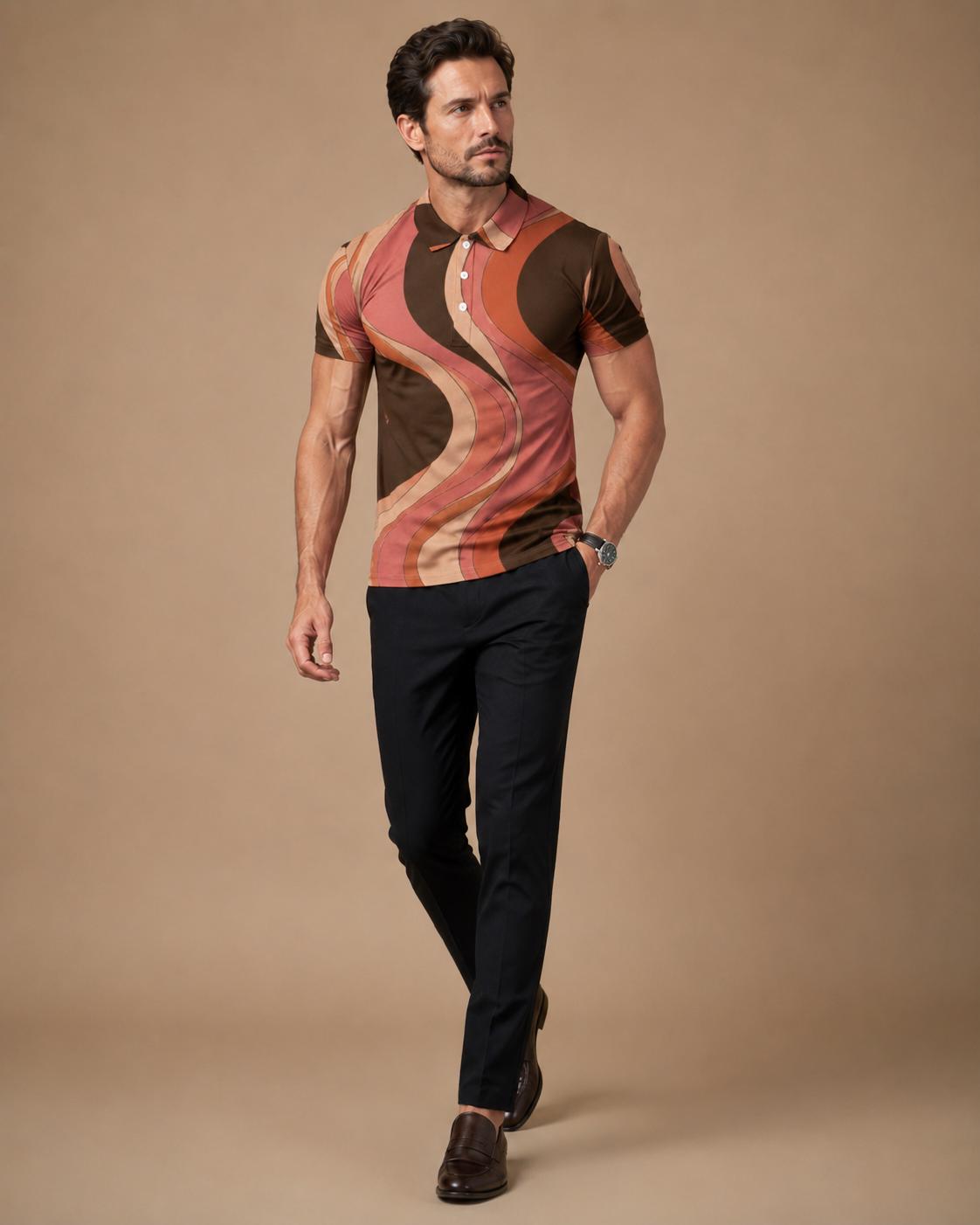 Men’s 70s Geometric Polo Shirt | Retro Resort Golf Polo