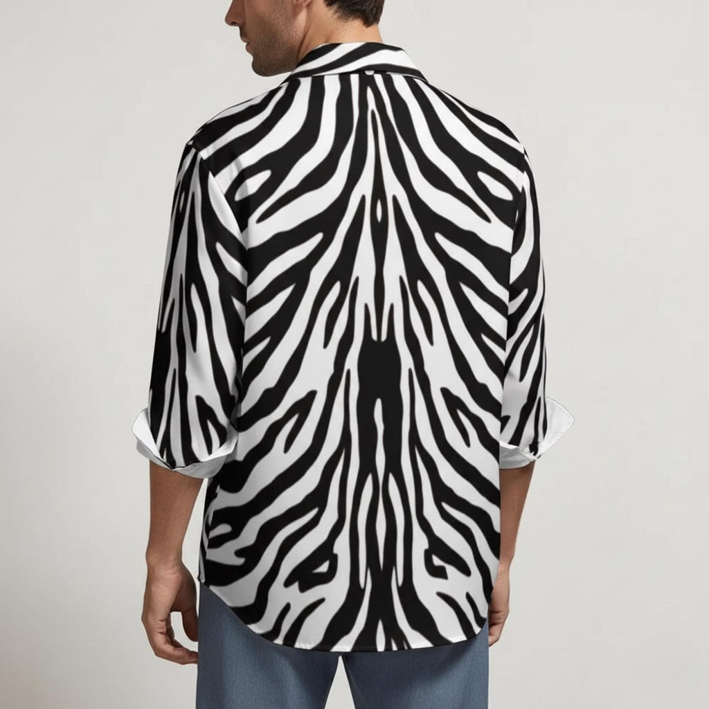 Zebra Print Button-Down Shirt | Relaxed Monochrome Blouse