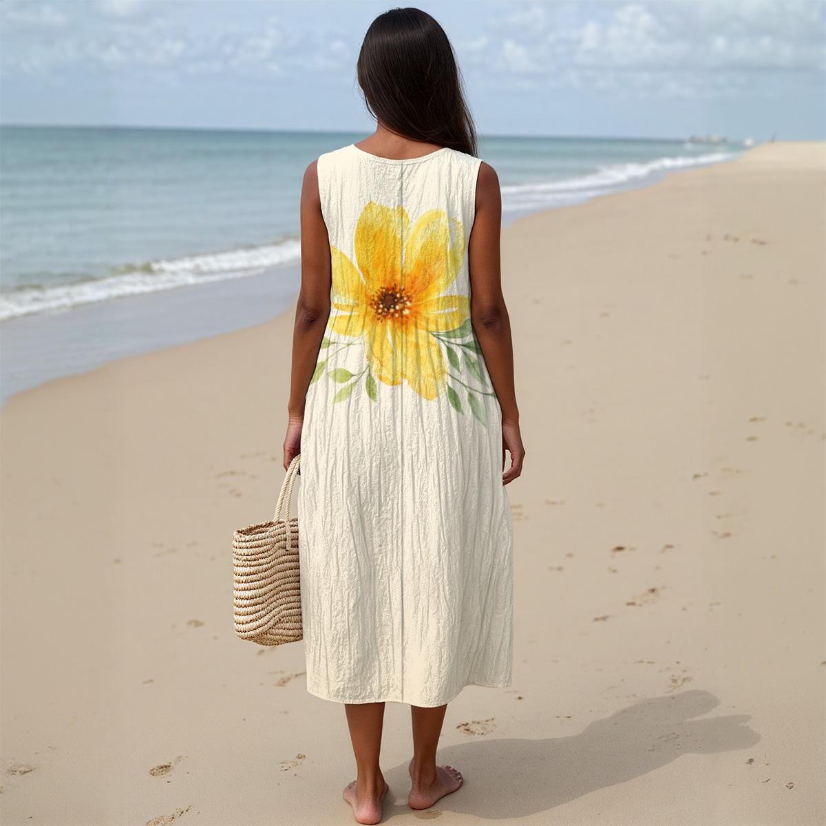 Floral Cotton Slub Midi Dress | Garden Party & Summer Wedding Dress