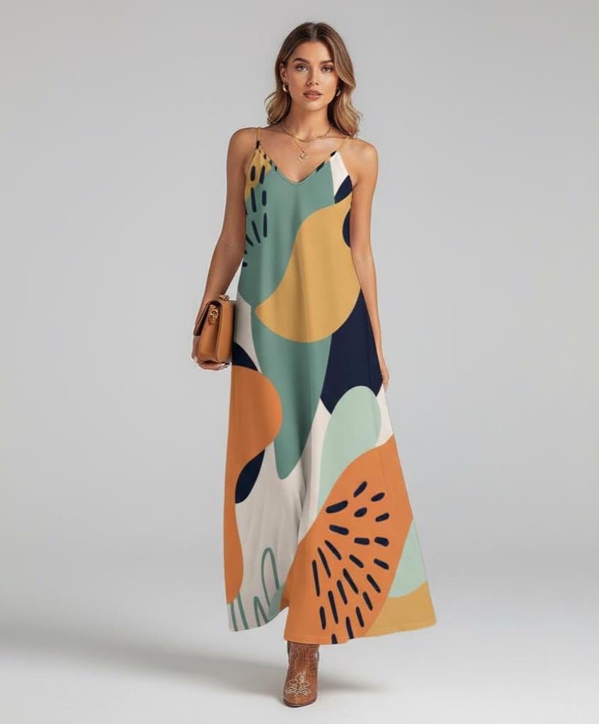 Abstract Art Boho Maxi Dress | Resort Vacation Sundress