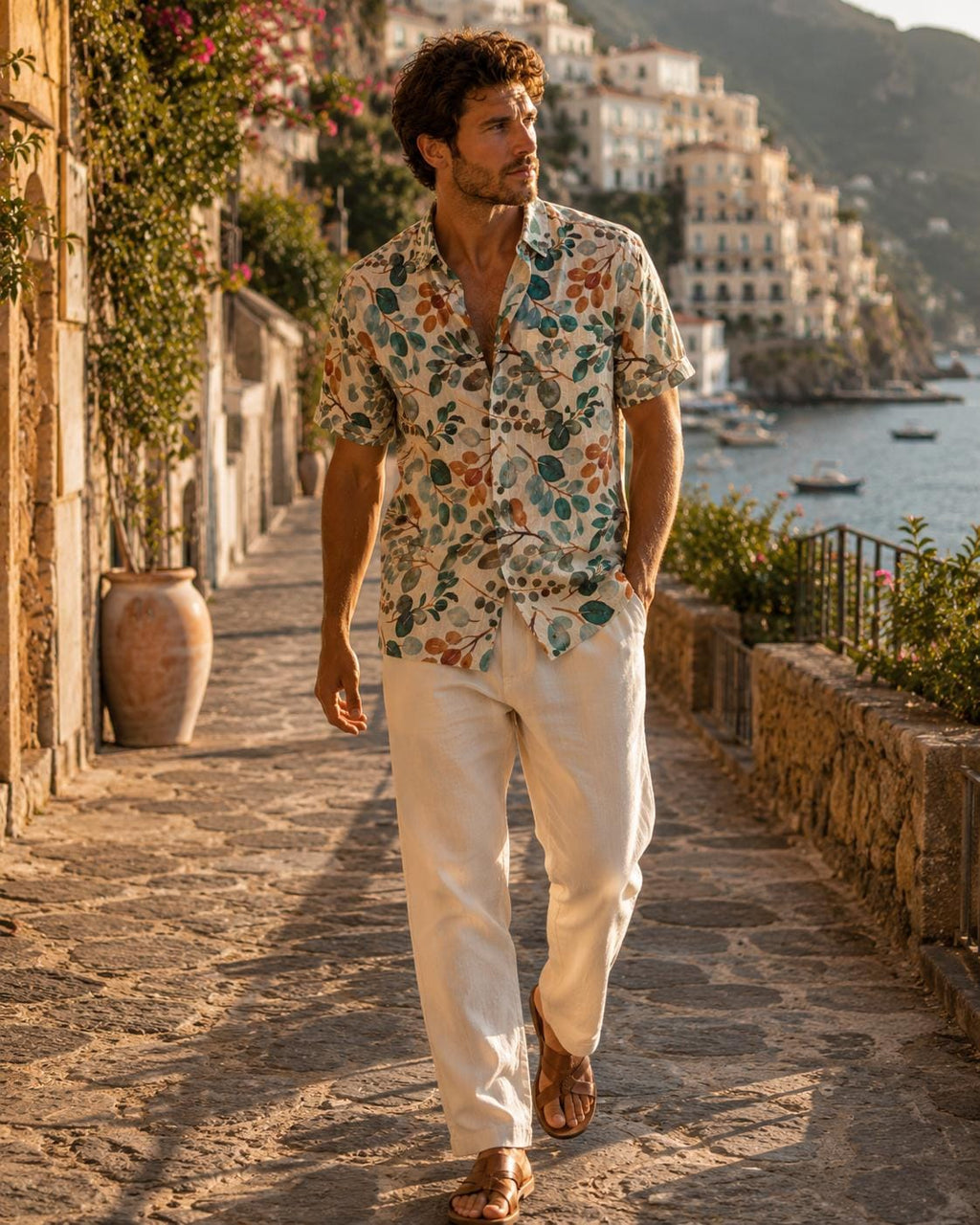 Men’s Botanical Watercolor Shirt | Coastal Summer Button-Up