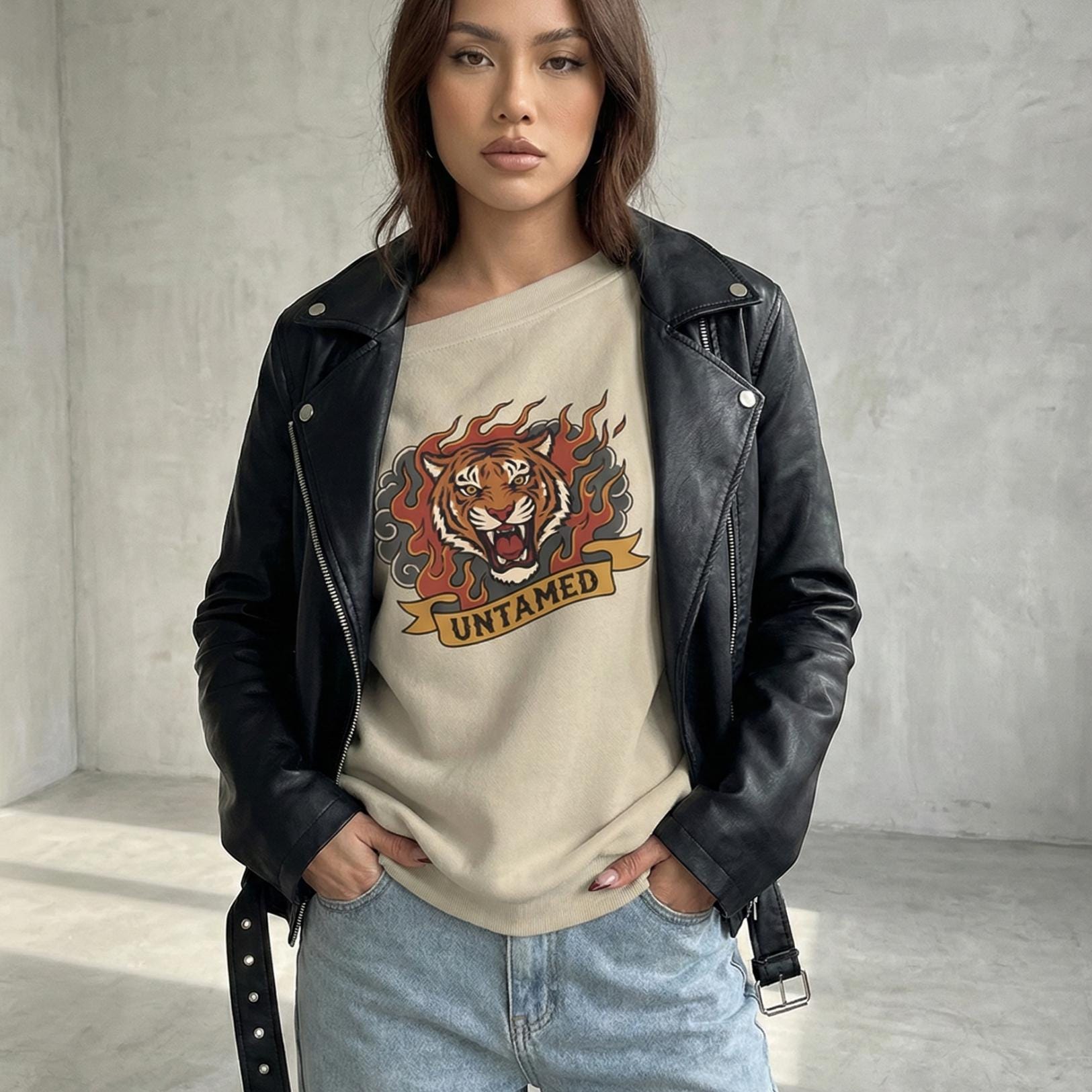 Born Wild Tiger Off-Shoulder Sweatshirt | Relaxed Graphic Top