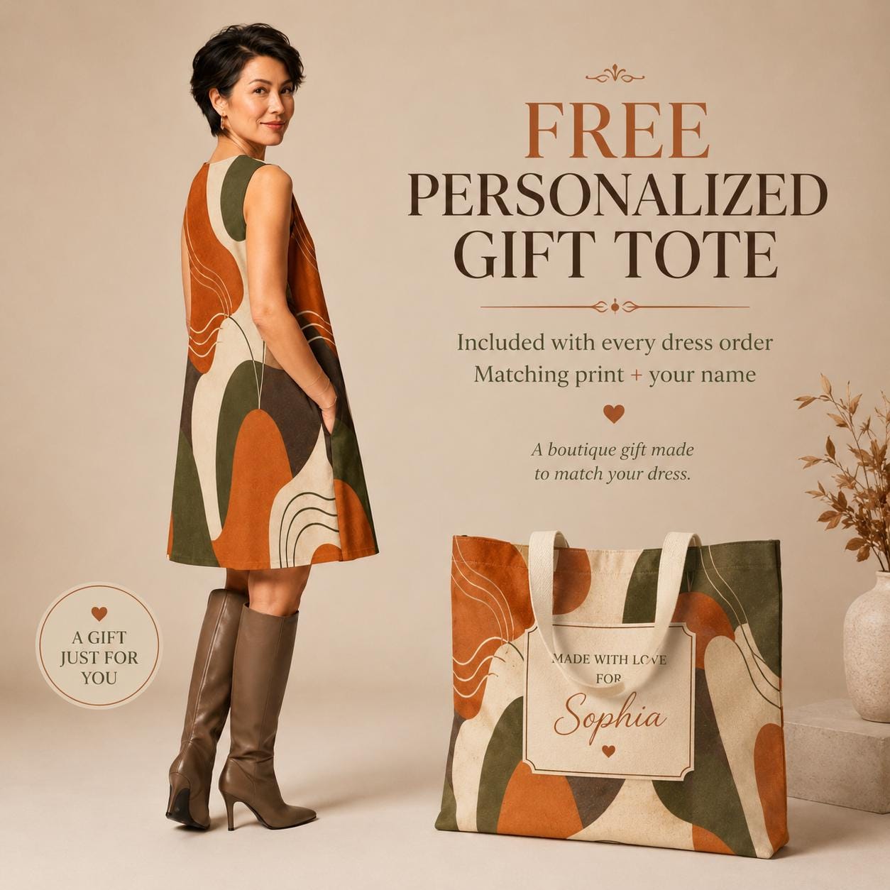Earthy Abstract A-Line Mini Dress | Retro Coastal Pocket Dress