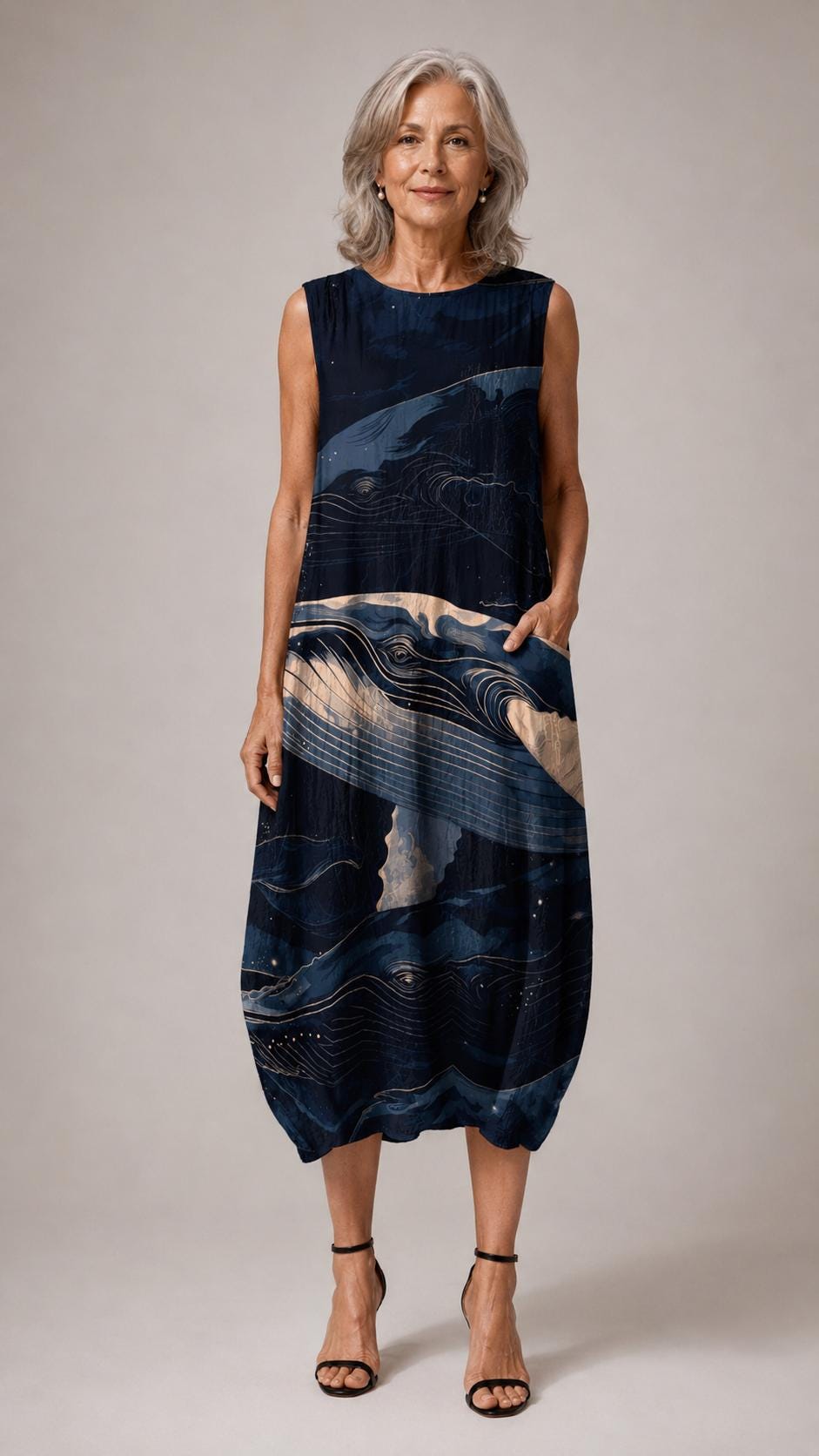 Artistic Whale Cotton Midi Dress | Coastal Ocean Resortwear