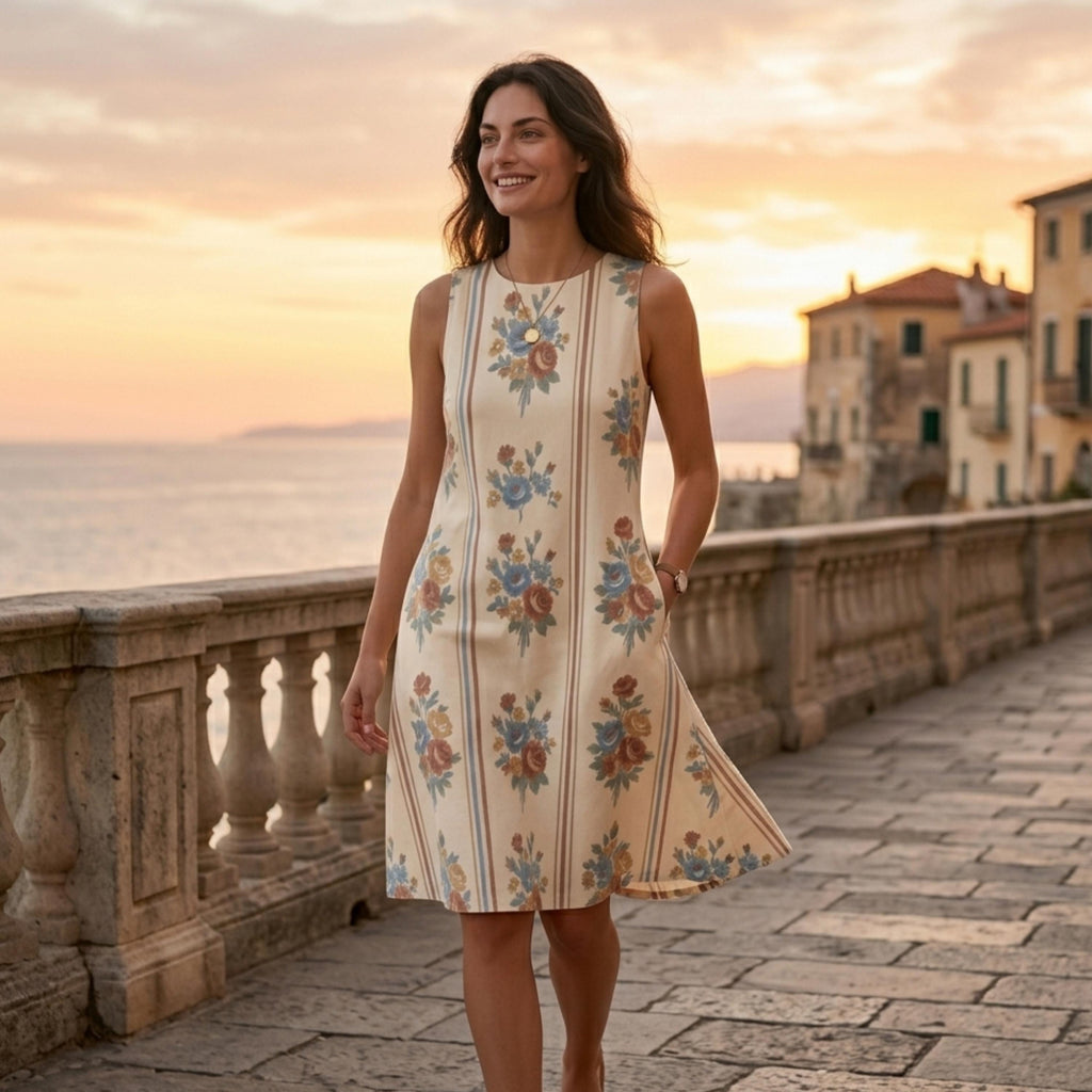 Retro Floral A-Line Mini Dress | Sleeveless Dress with Pockets