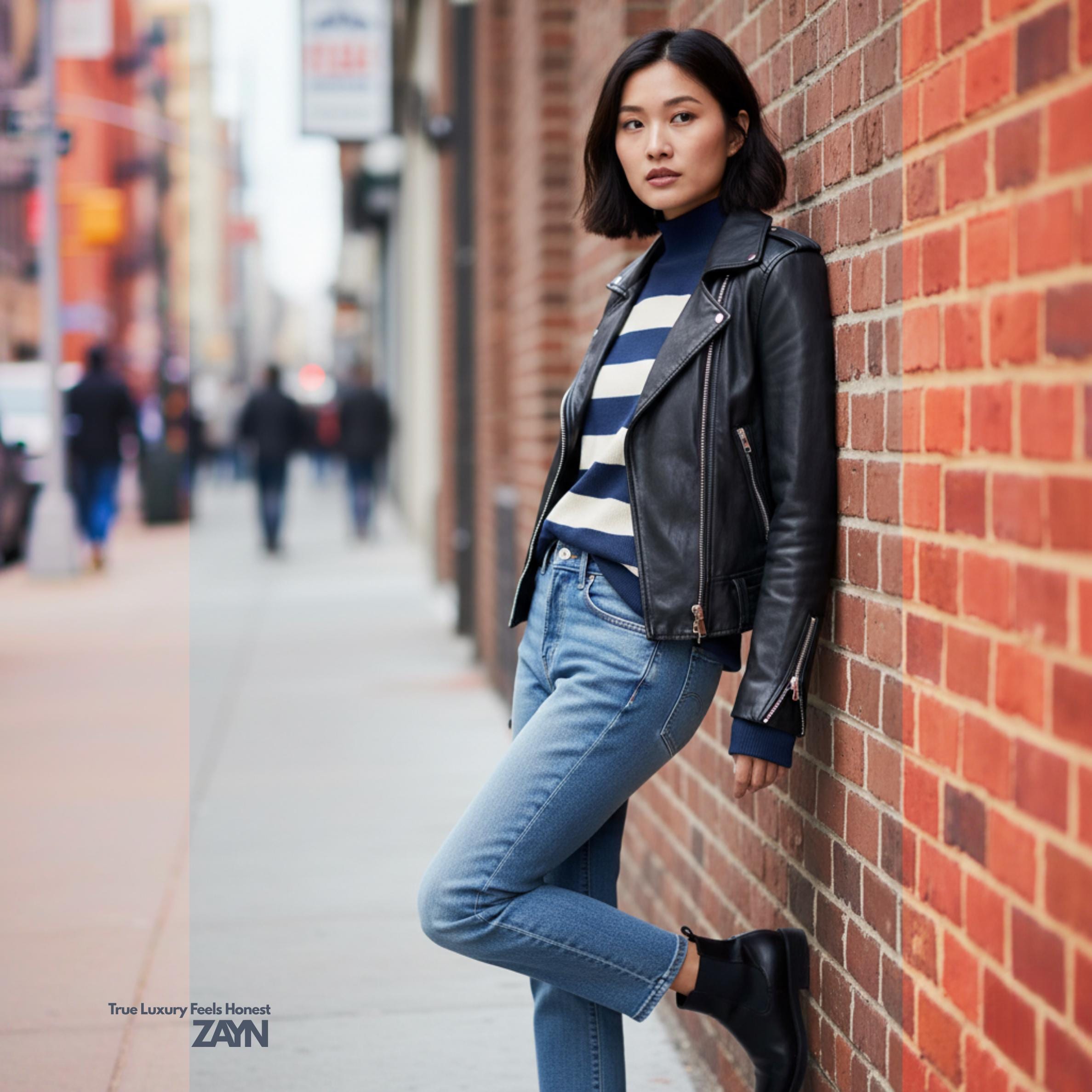 Navy Cream Striped Turtleneck Sweater | Quiet Luxury Winter Knit