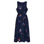 Navy Celestial Floral Maxi Dress with Pockets | V-Neck