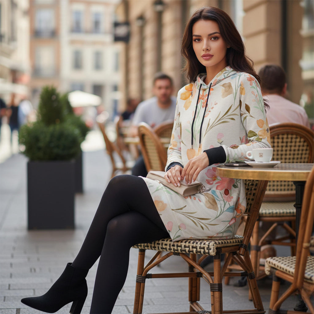 Watercolor Floral Hoodie Dress | Long Sleeve Casual Sweatshirt Dress