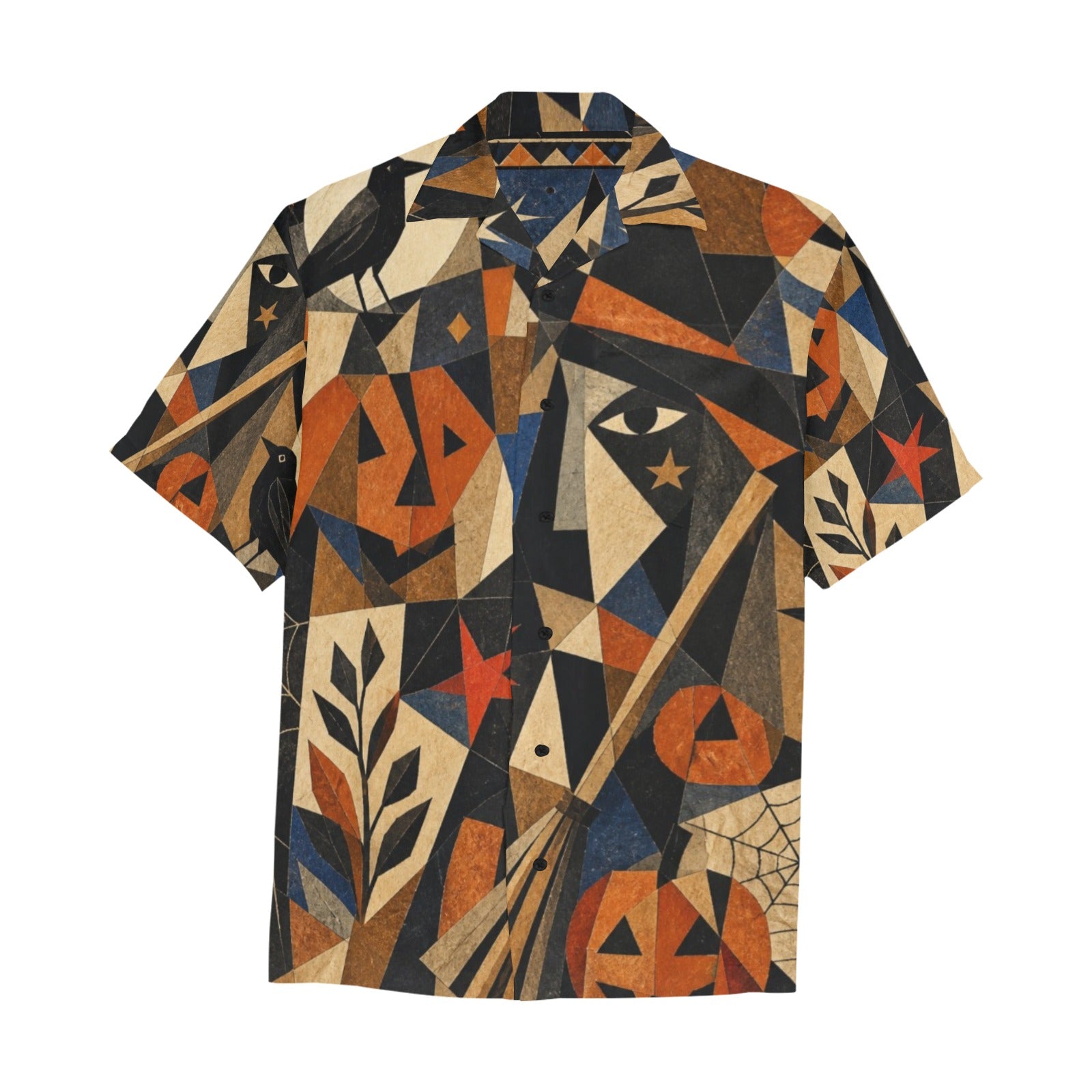 Men’s Retro Halloween Hawaiian Shirt | Geometric Pumpkin Eye