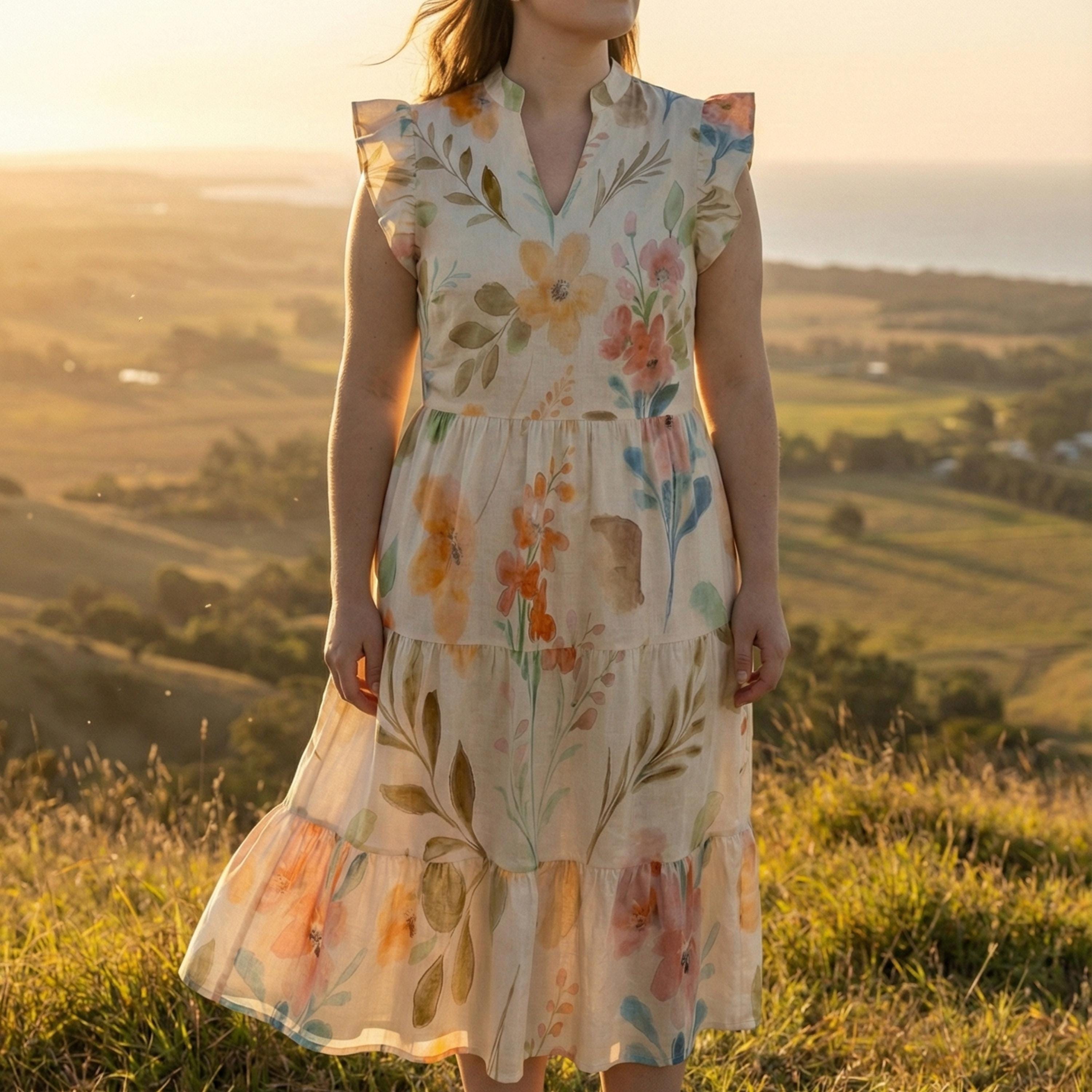Floral Flutter Sleeve Midi Dress | Garden Party Summer Dress