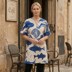 Coastal Fish Print Tunic Dress | Relaxed V-Neck Beach Dress