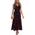 Plum Botanical Maxi Dress with Pockets | V-Neck Resort Dress