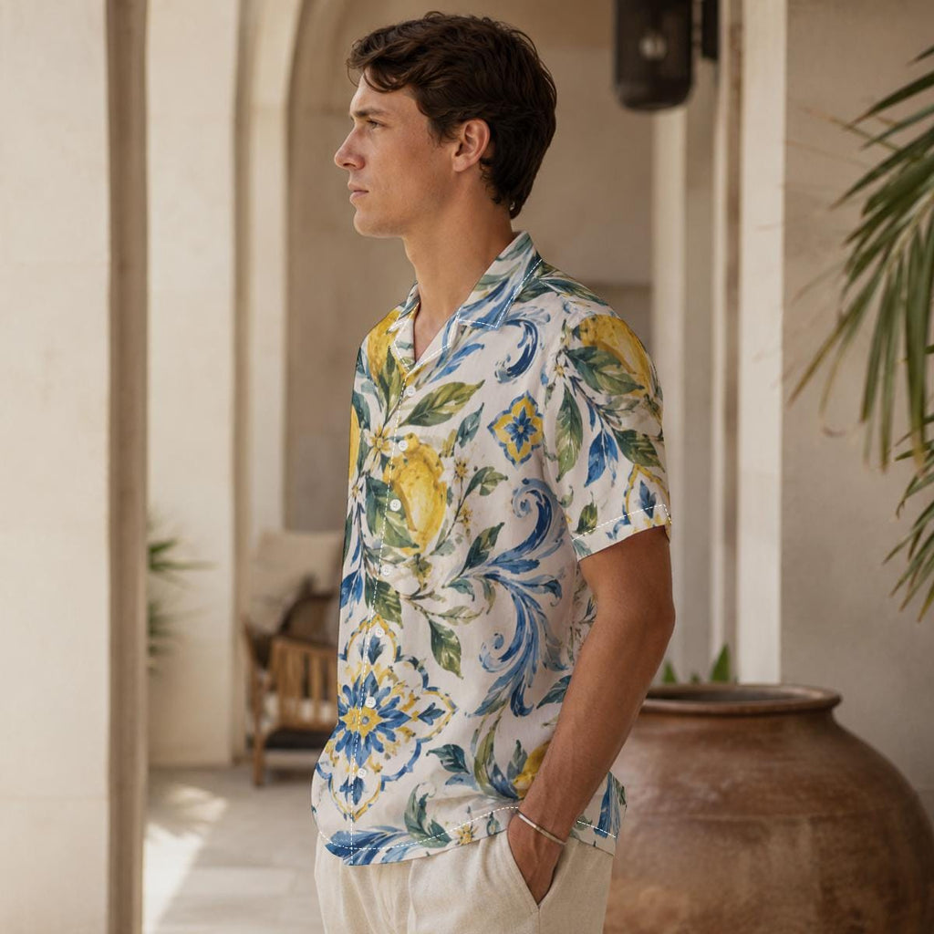Men’s Lemon Cotton Poplin Shirt | Amalfi Resort Button-Up
