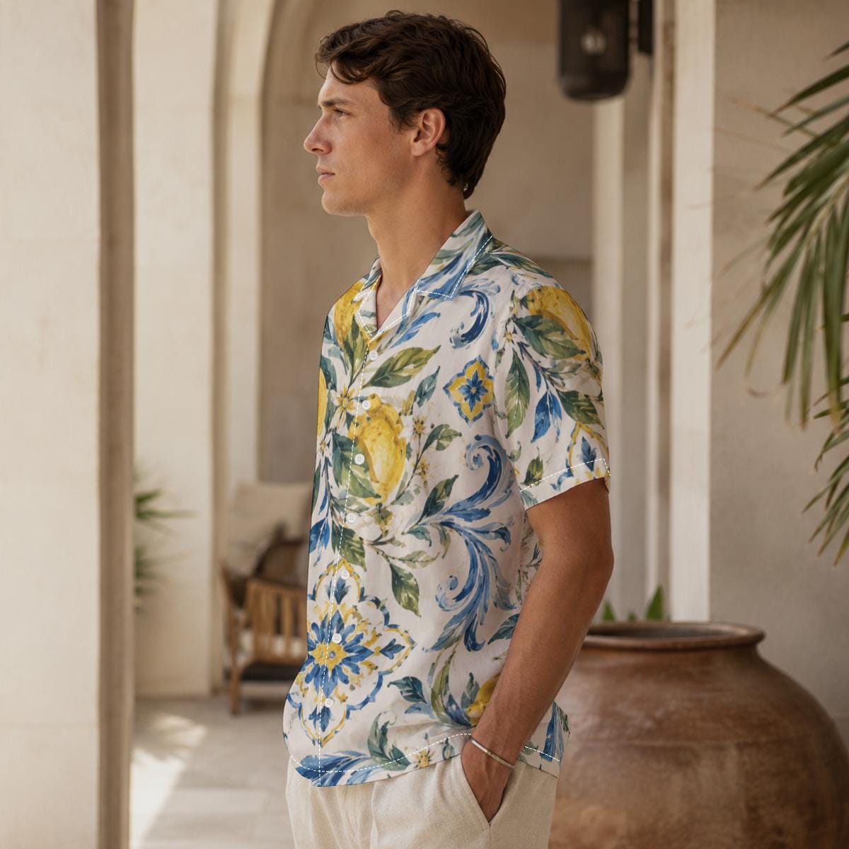 Men’s Lemon Cotton Poplin Shirt | Amalfi Resort Button-Up