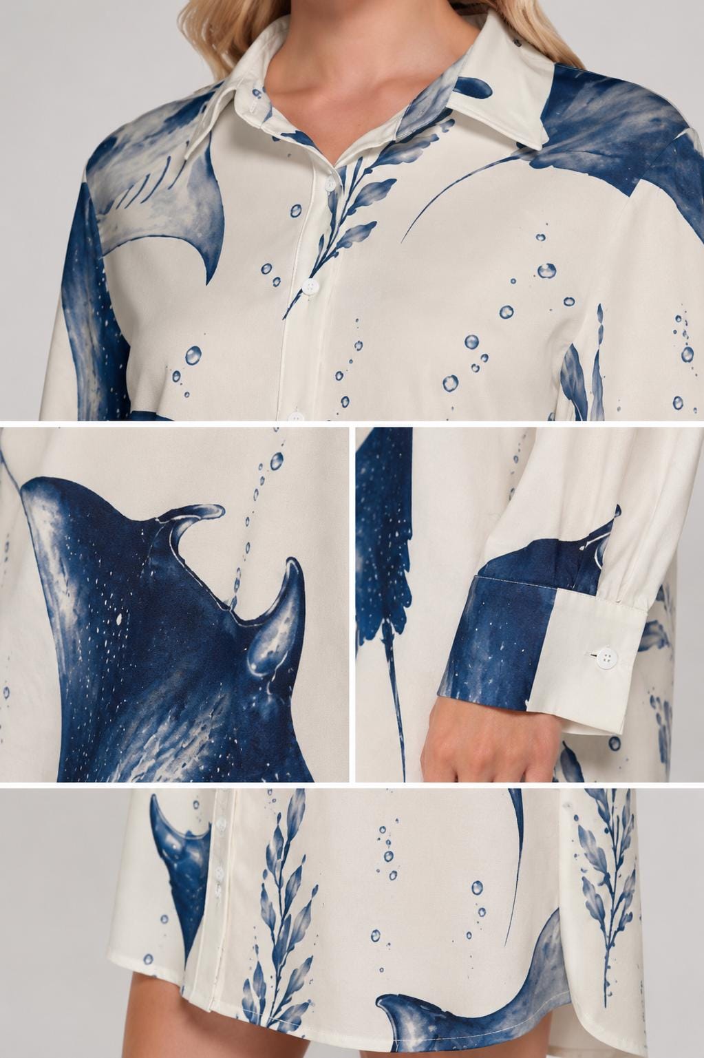Manta Ray Mini Shirt Dress | Coastal Resort Vacation Dress