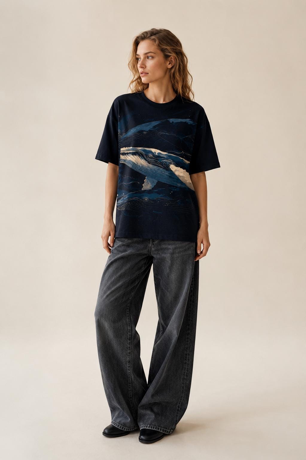 Artistic Whale Cotton T-Shirt | Dark Nordic Marine Tee