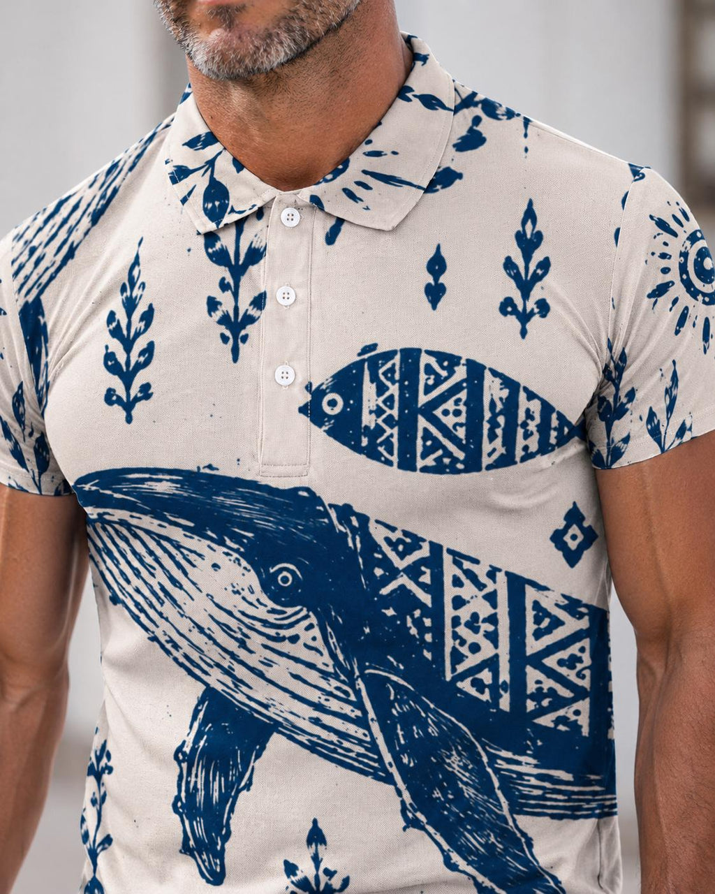 Men’s Whale Print Polo Shirt | Nautical Coastal Resort Top