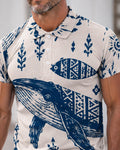 Men’s Whale Print Polo Shirt | Nautical Coastal Resort Top