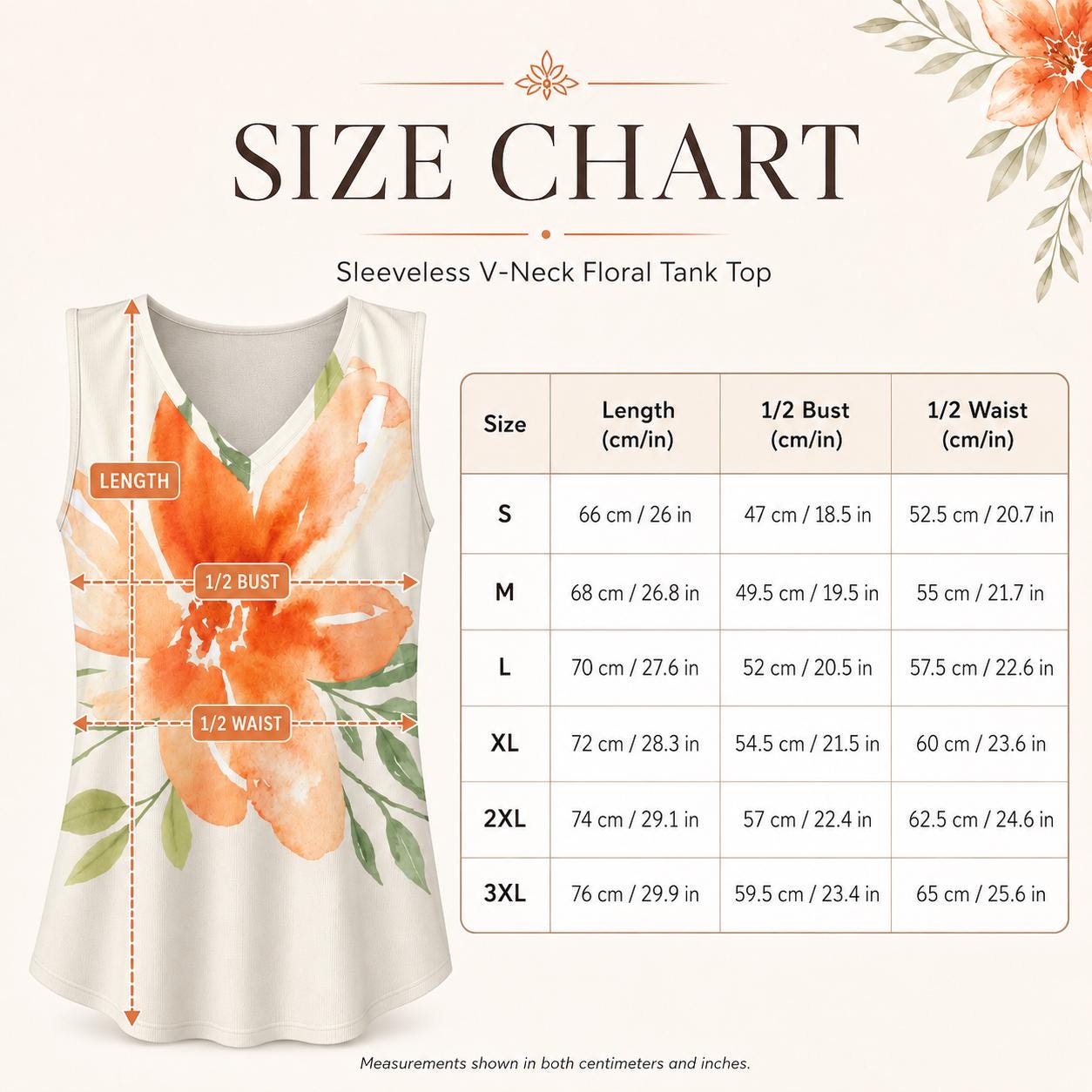Orange Lily Floral Tank Top | Watercolor V-Neck Vacation Blouse