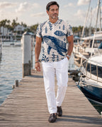 Men’s Whale Print Polo Shirt | Nautical Coastal Resort Top