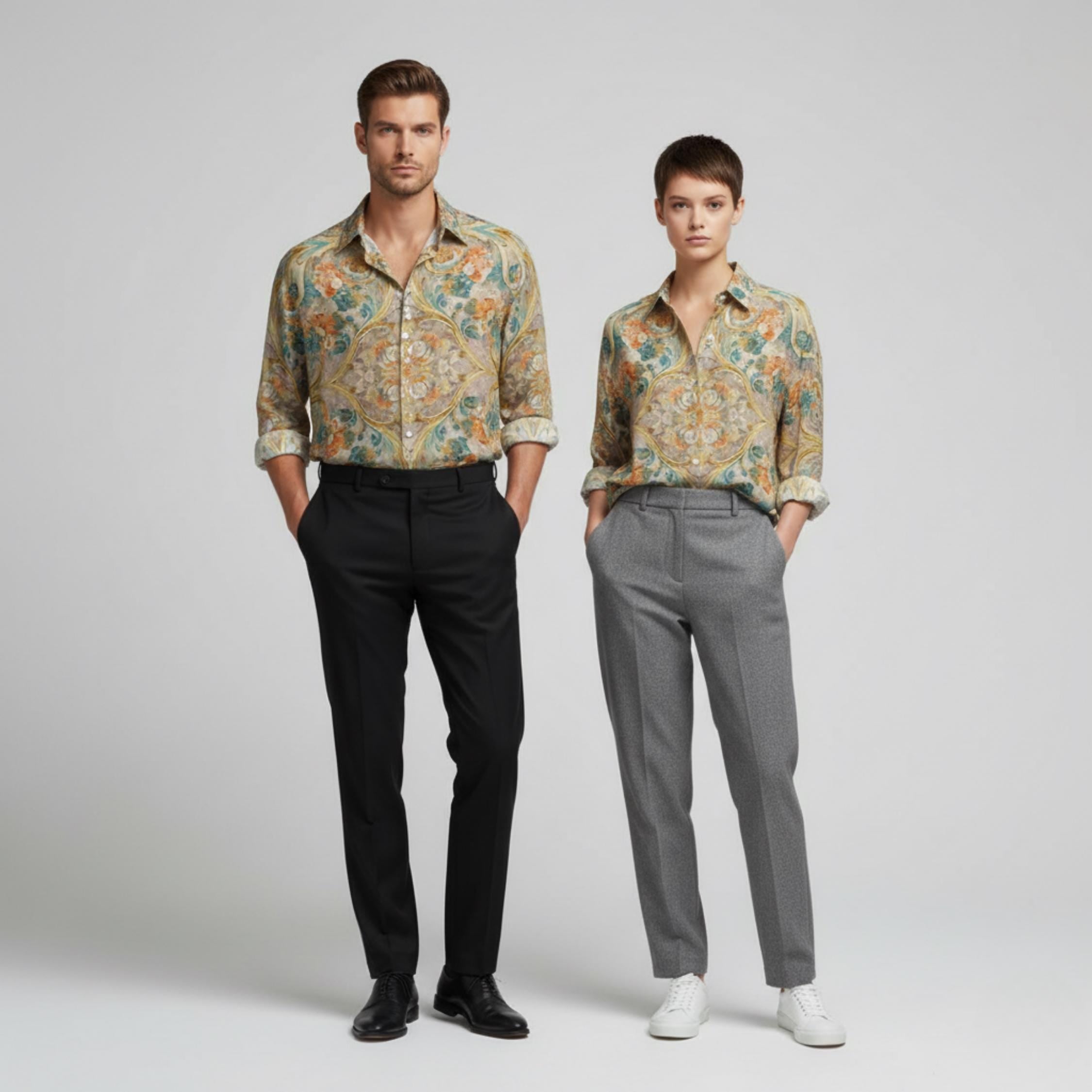 Baroque Print Button-Down Shirt | Unisex Vintage Statement Top