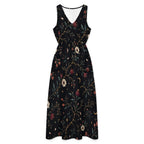 Black Abstract Floral Maxi Dress with Pockets | V-Neck