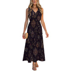 Burgundy Floral Maxi Dress with Pockets | V-Neck Resort Dress
