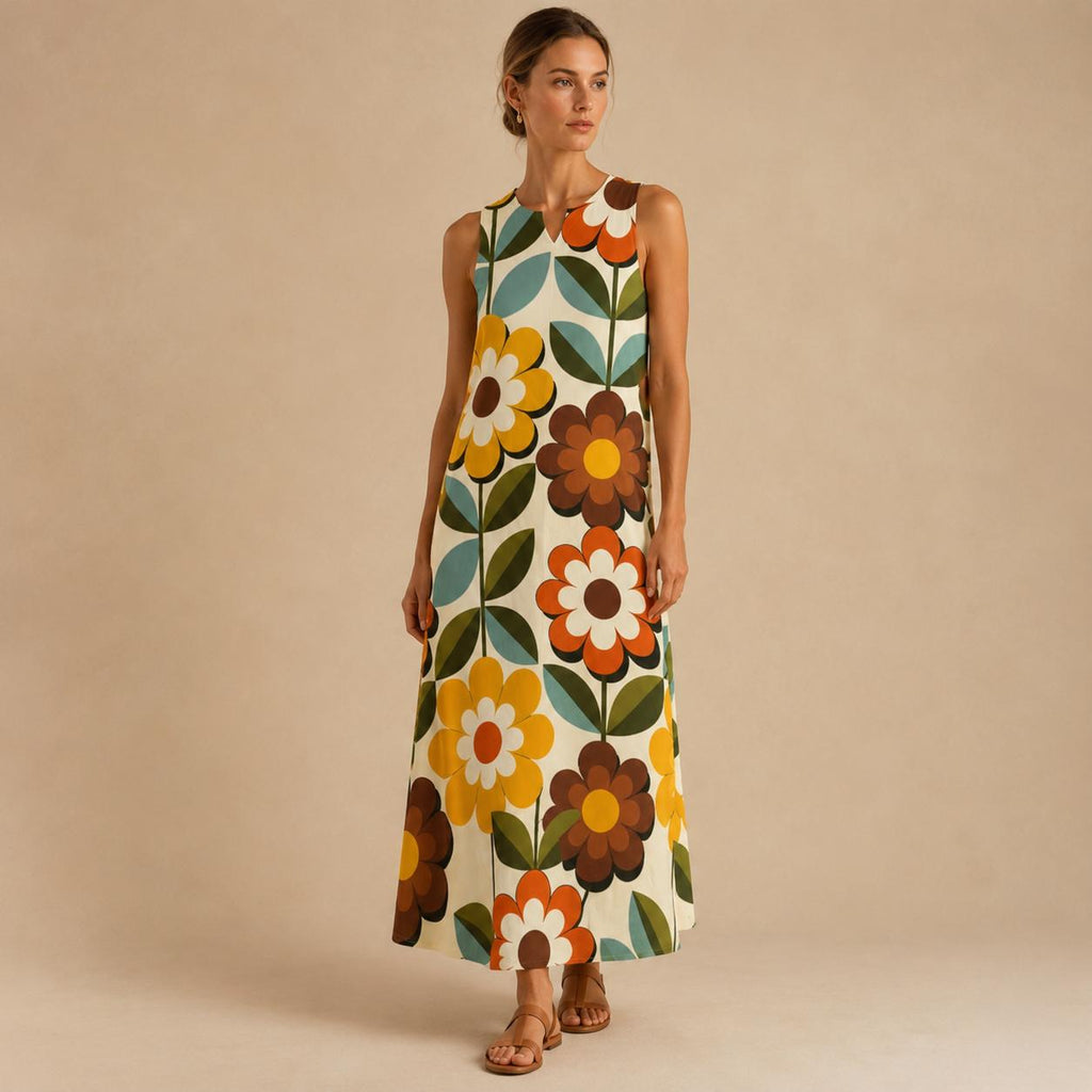Retro Floral Maxi Dress with Pockets | Vintage Wedding Guest Dress