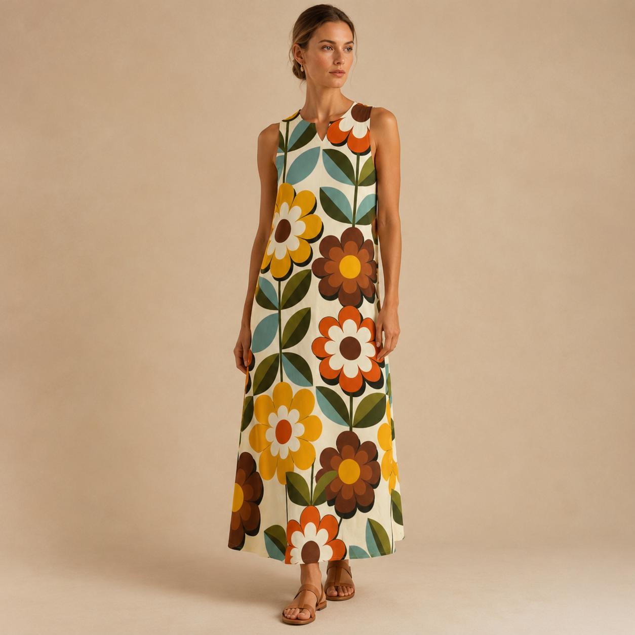 Retro Floral Maxi Dress with Pockets | Vintage Wedding Guest Dress