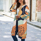 Abstract Long Cardigan | Geometric Bohemian Kimono Coat
