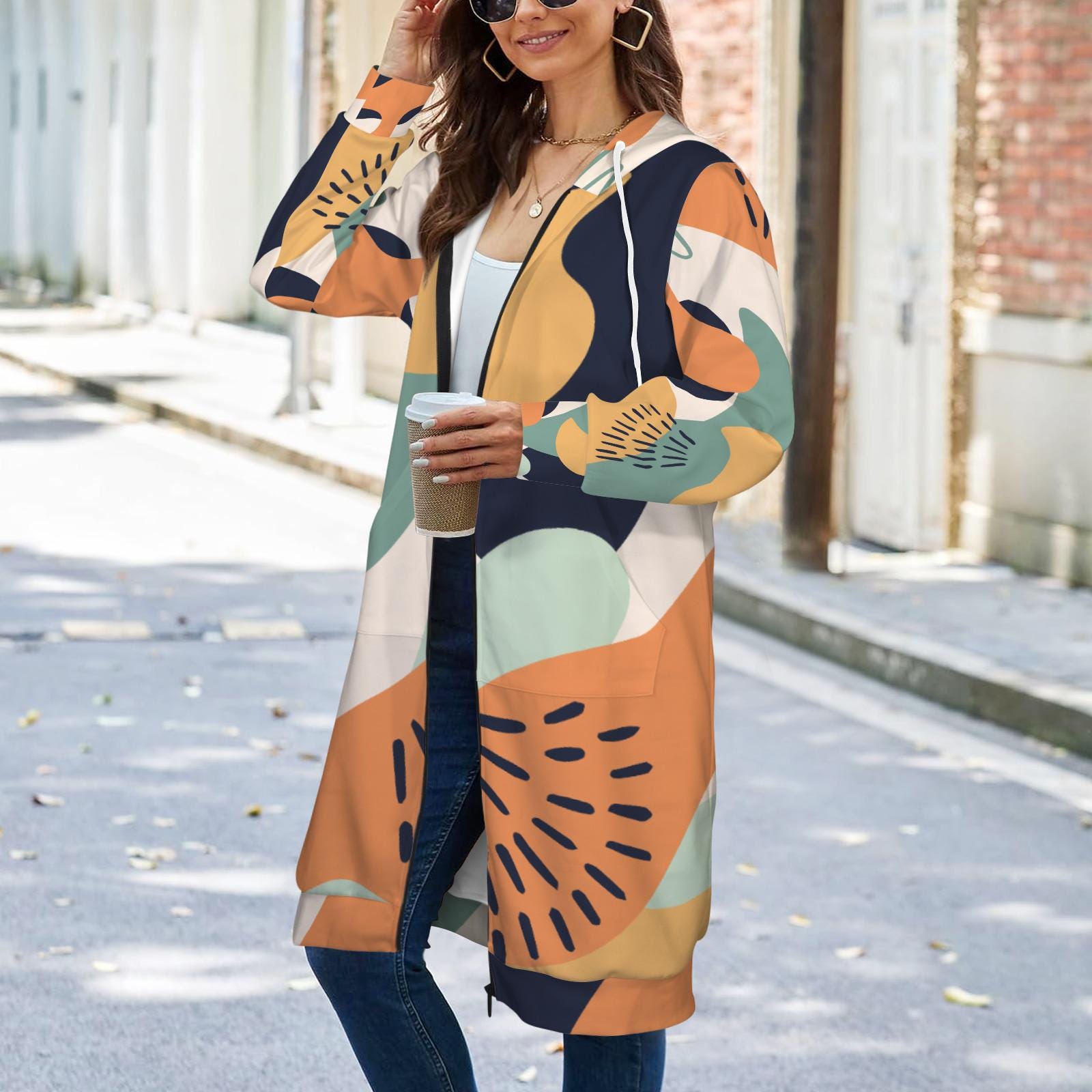 Abstract Long Cardigan | Geometric Bohemian Kimono Coat