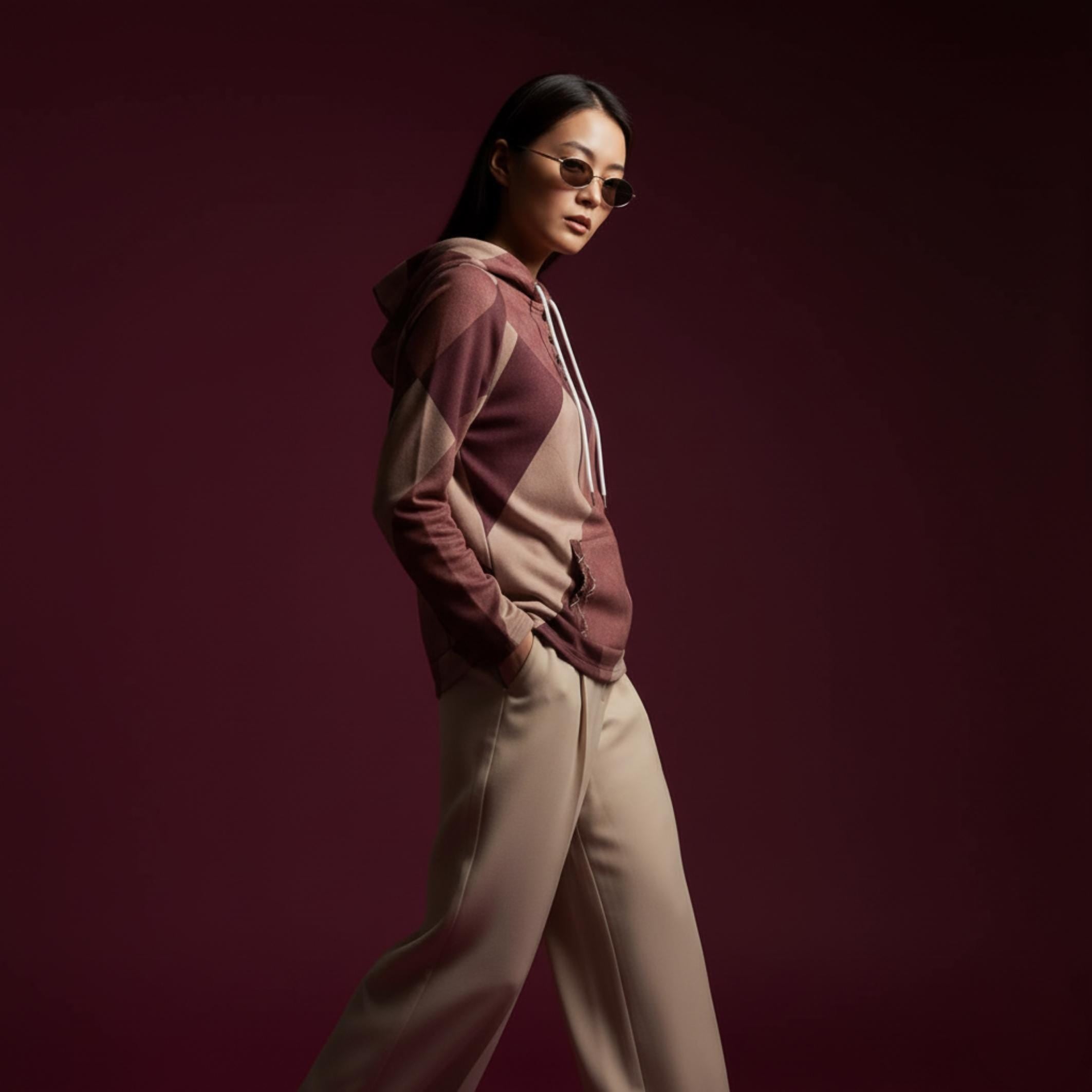 Burgundy Geometric Hoodie | Quiet Luxury Artwear Pullover