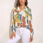 Abstract Geometric Button-Down Blouse | Modern Office Casual Top