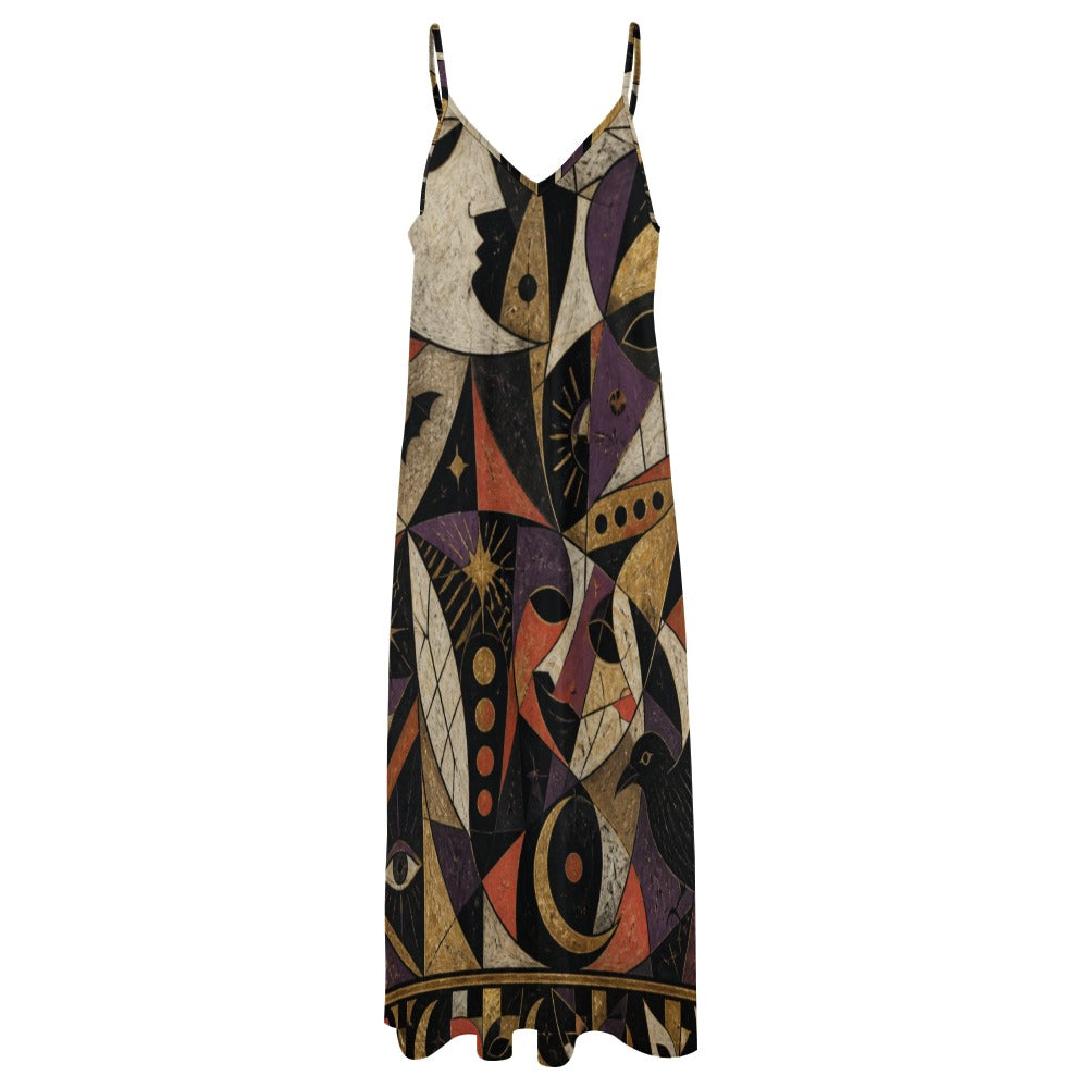 Stained Glass Halloween Slip Maxi Dress | Dark Art Strappy Dress