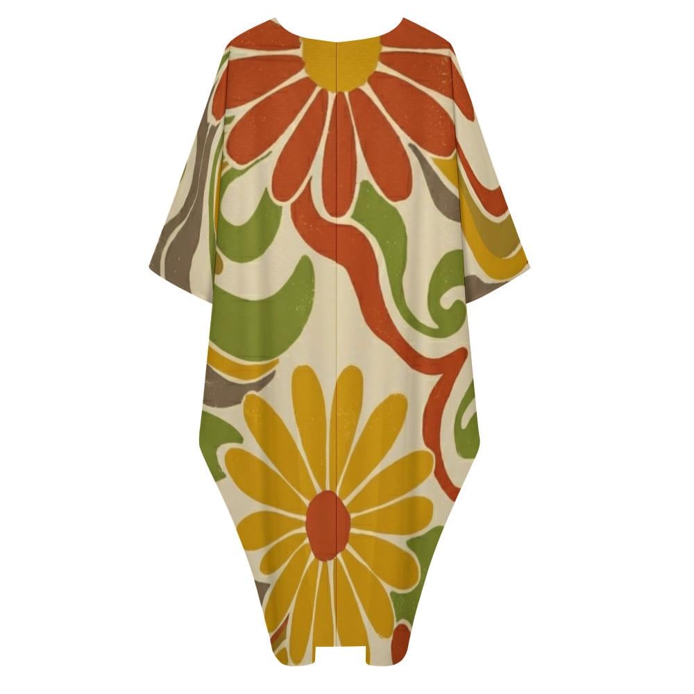 Retro Floral Kaftan Dress | 70s Boho Resort Maxi Dress