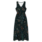 Deep Teal Botanical Maxi Dress with Pockets | V-Neck