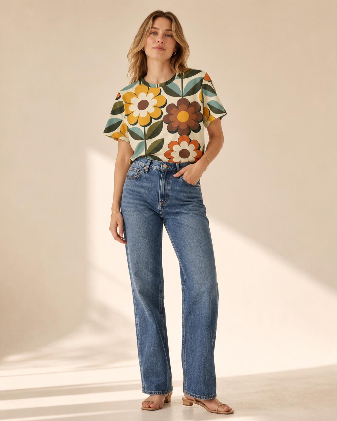 Retro Floral Cotton T-Shirt | 70s Colorful Boutique Tee