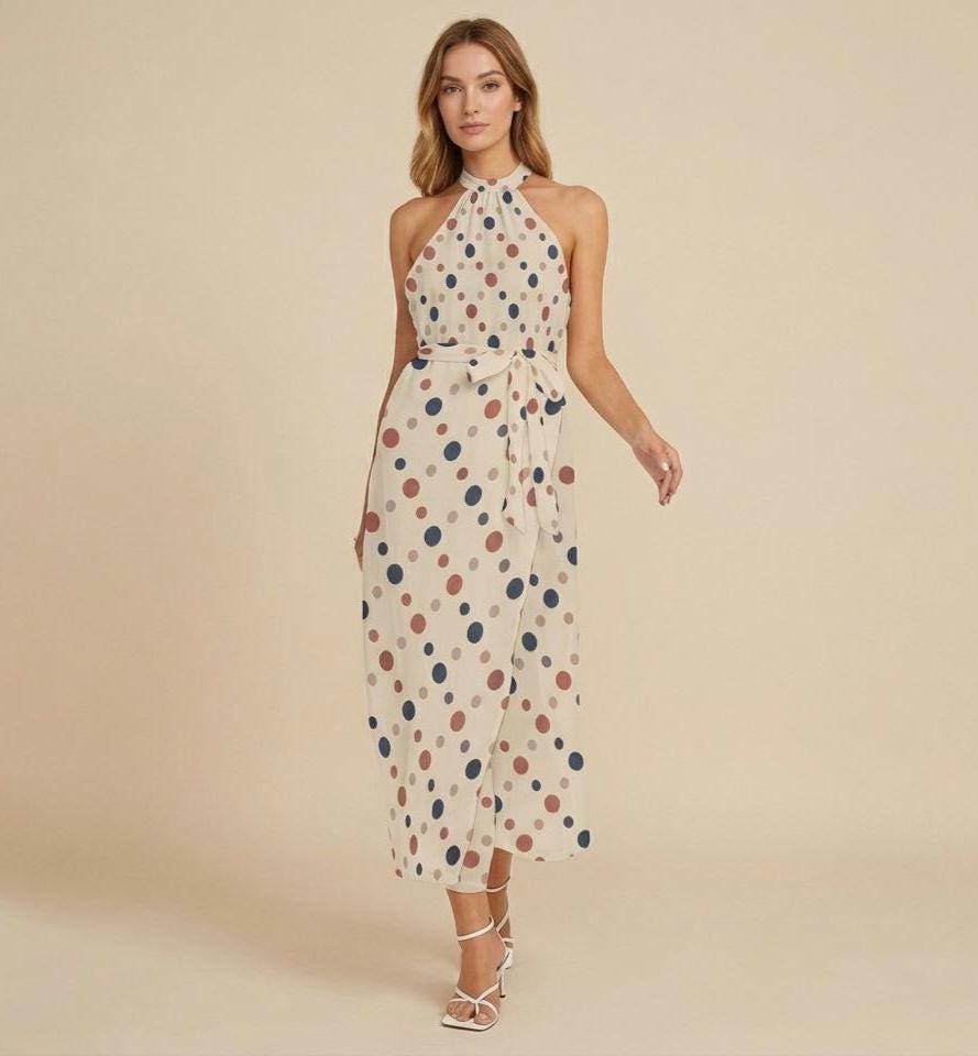 Polka Dot Halter Maxi Dress | Elegant Vacation Wedding Guest Dress