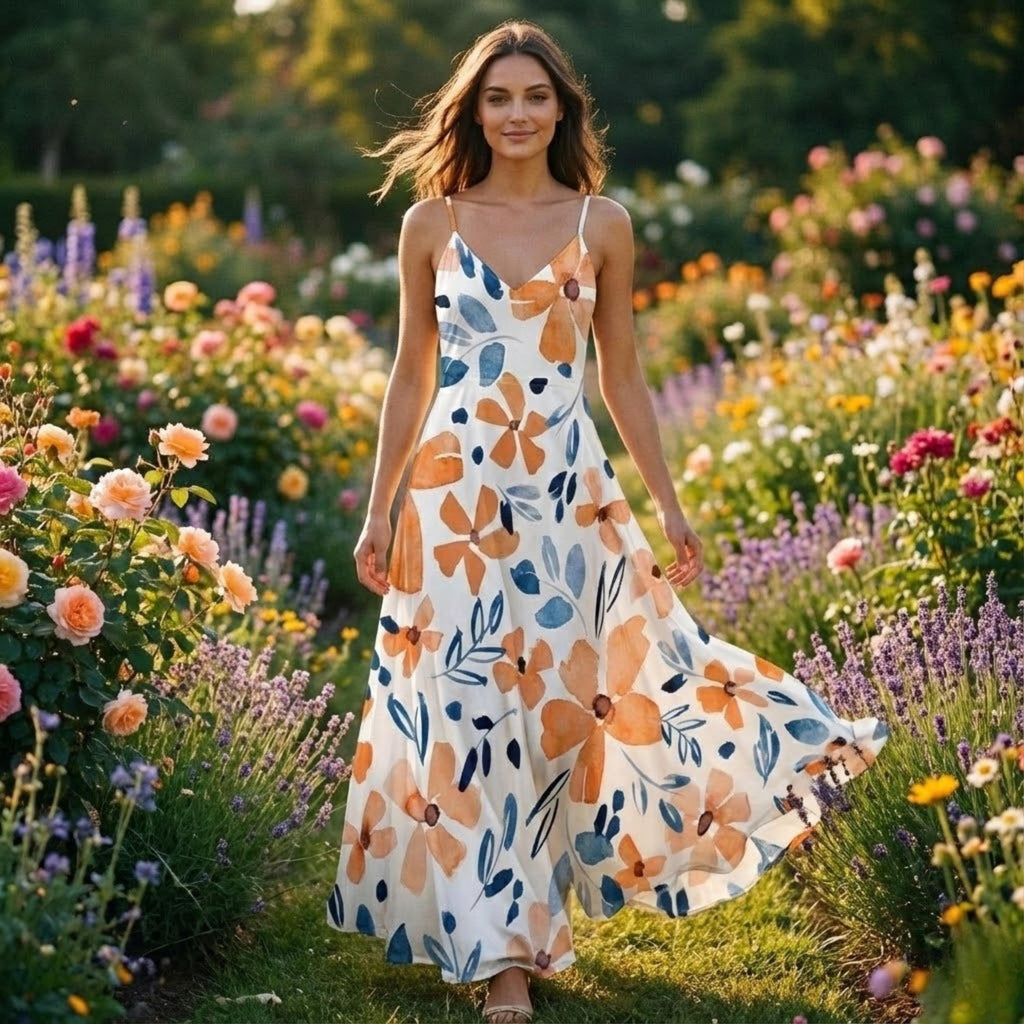 Boho Floral Maxi Sundress with Pockets | Sleeveless Vacation Dress