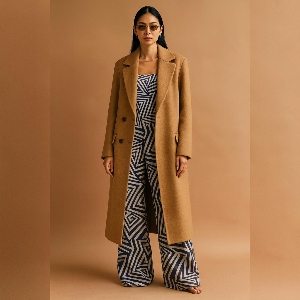 Navy Geometric Wide-Leg Jumpsuit | Modern Art Resort Outfit