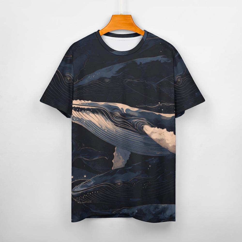 Artistic Whale Cotton T-Shirt | Dark Nordic Marine Tee