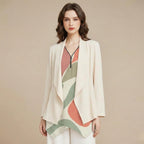 Abstract Leaf Zipper Blouse | V-Neck Linen-Look Tunic