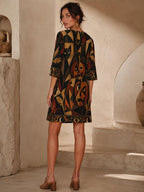 Gothic black cat pumpkin shift dress full view