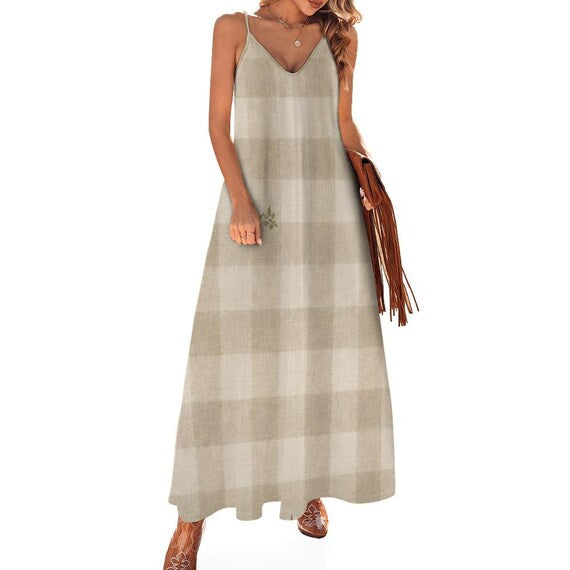 Taupe gingham slip maxi dress – image 12