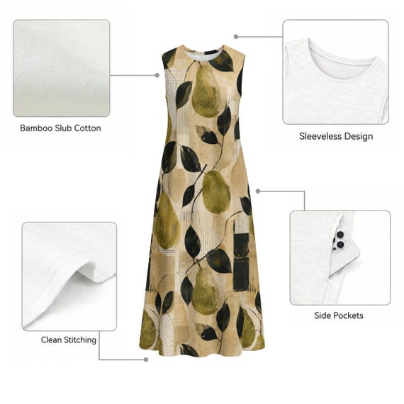 Pear print cotton midi dress with pockets – image 11