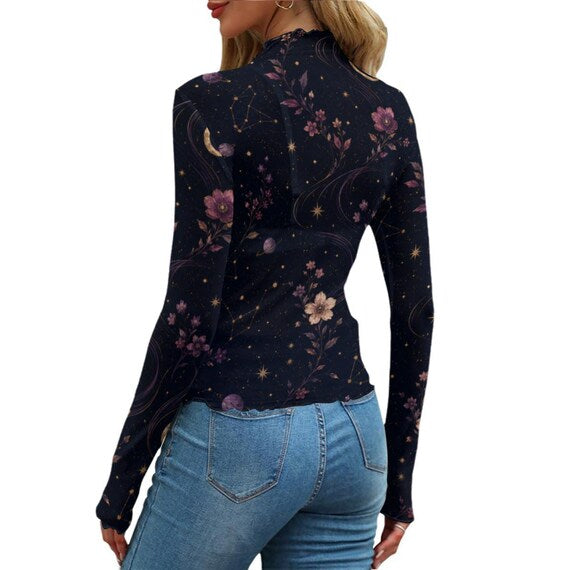 Celestial floral long sleeve mesh top – image 9