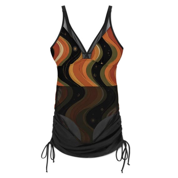 Retro celestial tankini set with mesh swim skirt – image 9
