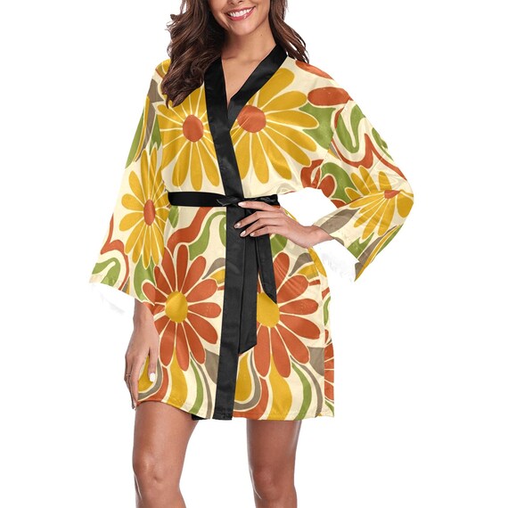 Retro floral satin bridesmaid robe – image 13