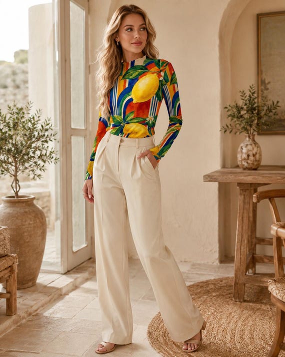 Lemon print long sleeve mesh top – image 3